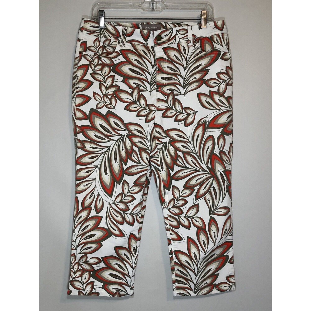 Chico's Ankle Women’s Sz 1/8 Capri Skinny Stretch Jeans Orange/Green 570208298